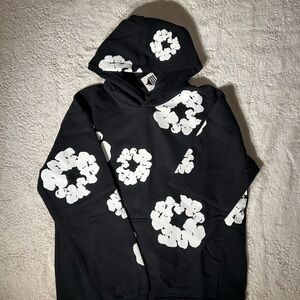Stylish Black Hoodie with White Floral Design